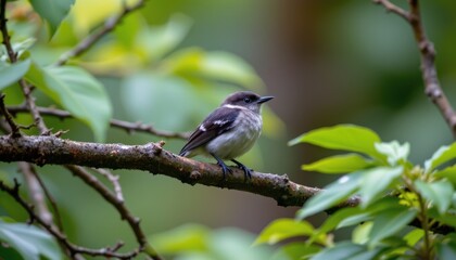 Obraz premium Small Bird Perched on a Branch in Lush Green FoliageA Stunning Wildlife Image