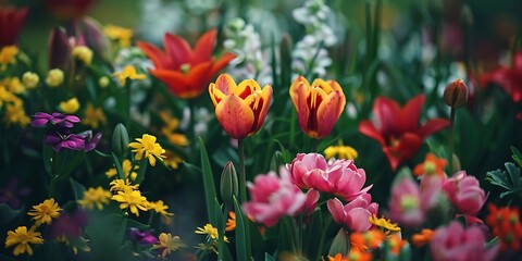 Fototapeta premium Close up of colorful variety flowers