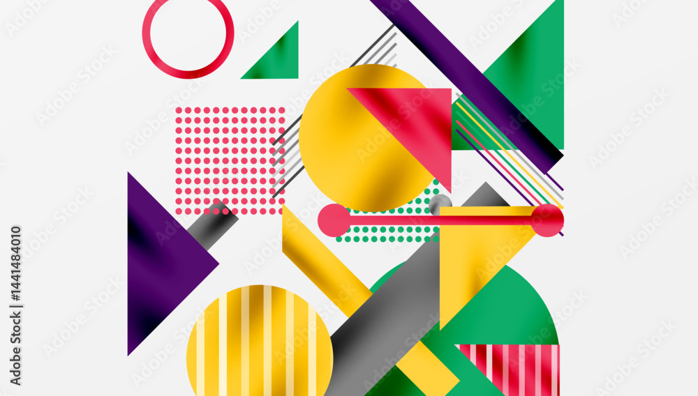 Poster abstract geometric composition. shapes overlap, creating dynamic visual interest. bright colors domi
