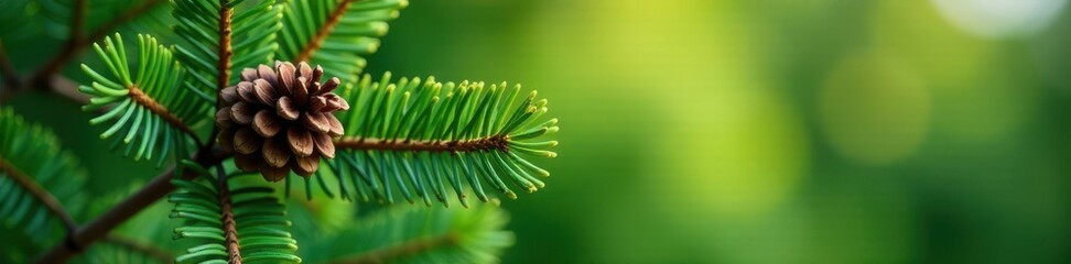 Fototapeta premium Lush fir bough, mature pinecone, natural setting, wood, texture