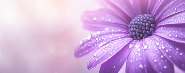 Obraz premium Delicate purple flower with morning dew drops.