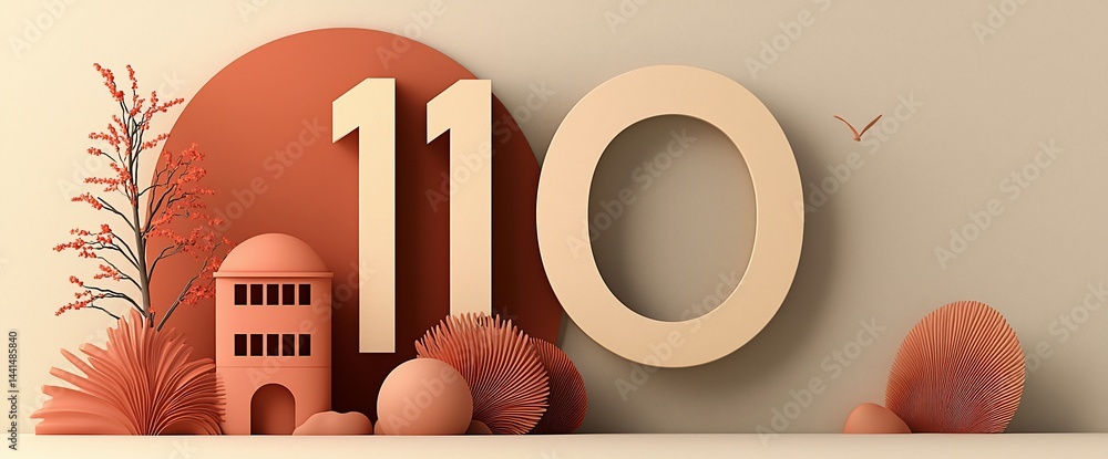 Poster minimalist number 110 display with decorative elements