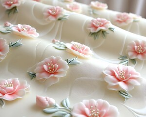 Delicate pink flowers on creamy textured fabric