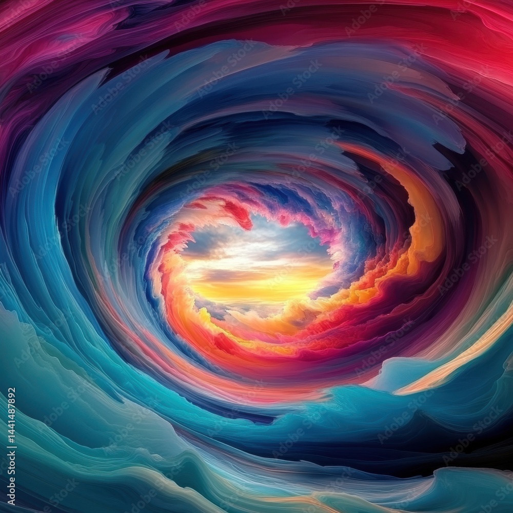 Poster mesmerizing vortex of vibrant colors swirling into a celestial gateway abstract digital artwork evok