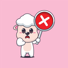 Cute sheep cartoon vector illustration with wrong sign