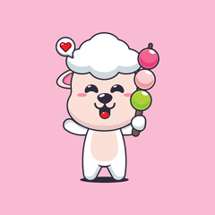 Cute sheep cartoon vector illustration eating dango