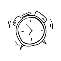 Ringing alarm clock early morning wakeup call. Doodle Icon Illustration