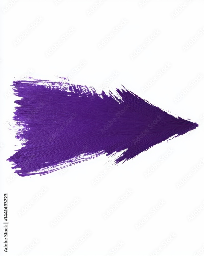 Poster bold brushstroke of vibrant purple paint on a clean white background creating an artistic arrow shap