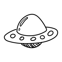 Whimsical drawing saucer amongst the stars. Doodle Icon Illustration
