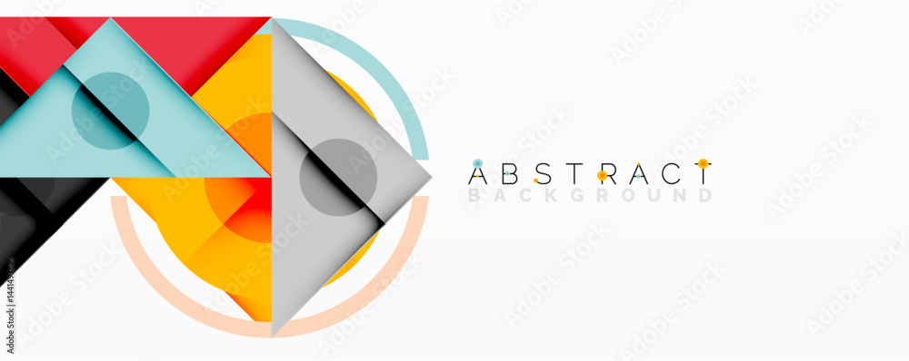 Poster Geometric shapes overlap, creating vibrant composition. Modern design utilizes color, form, texture for visual impact.