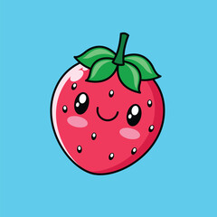 Hand drawn cute kawaii strawberry cartoon illustration