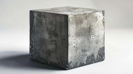 solid rough textured concrete cube with pores and uneven surface on a plain light background