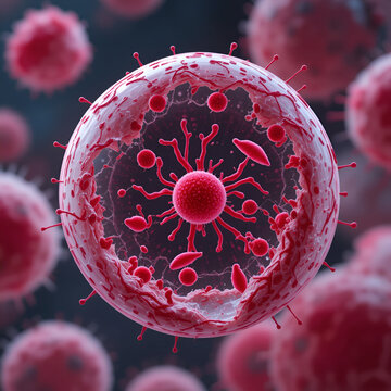 Bacteria Rickettsia (small red) inside human cell, 3D illustration. Gram-negative bacteria which cause epidemic typhus, murine typhus other rickettsioses and are transmitted by arthropods