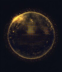 Sphere of Illumination: A radiant sphere pulses with golden light against a dark backdrop, its surface meticulously crafted from countless luminous dots. a mesmerizing vision of digital art