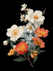 Aesthetic Illustration of Flowers on a Black Background