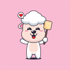 Cute sheep cartoon vector illustration eating marshmallow