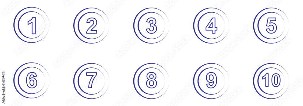 Poster simple round numbers icon set in line style. set of 1-10 numbers simple circle style symbol sign for
