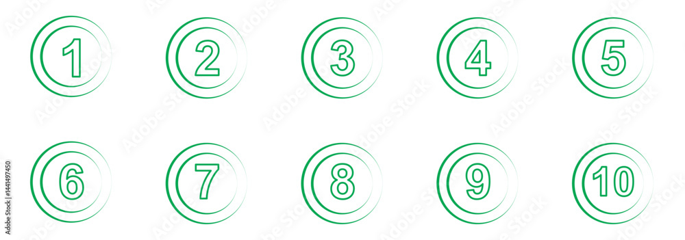 Poster simple round numbers icon set in line style. set of 1-10 numbers simple circle style symbol sign for