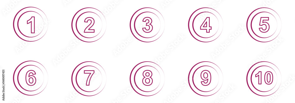 Poster simple round numbers icon set in line style. set of 1-10 numbers simple circle style symbol sign for