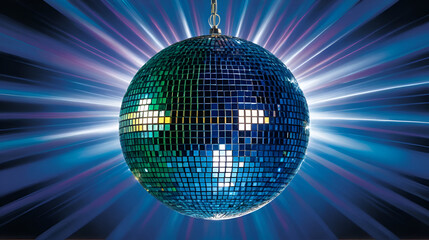Obraz premium Glittering Orb of Celebration: Capturing the essence of party and entertainment, this disco ball reflects a mosaic of light, ready to illuminate the dance floor and set the scene for a night of joy.