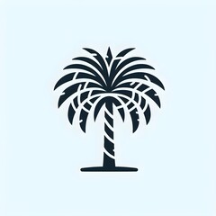 Minimalist palm tree vector icon showing a stylized silhouette of a date palm with clean lines and textured leaves, perfectly isolated for agricultural, eco, or oasis-themed designs.