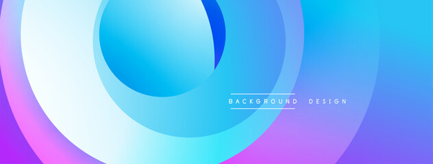Abstract blue purple gradient circles overlap. Modern design suggests fluidity, calmness, technology. Background feels spacious, vibrant.