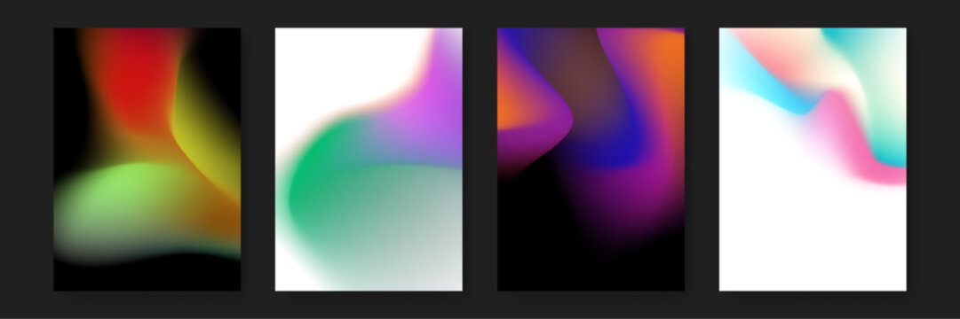 Four abstract gradient backgrounds in vibrant colors, suitable for presentations, websites, social media posts, and graphic design projects.