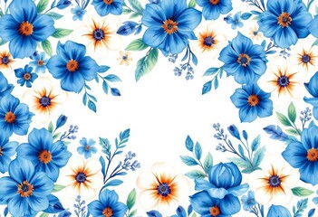 Indigo watercolor floral seamless summer pattern, ample empty space, image, texture