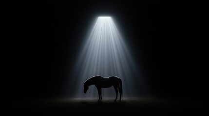 Silhouetted horse bathed in spotlight