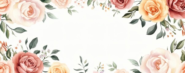 Floral border design with delicate roses and leaves.