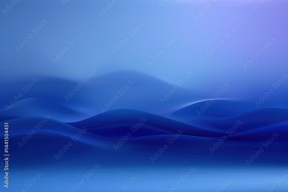 Poster smooth blue gradient waves resembling gentle ocean or dunes under soft light with calming and peacef