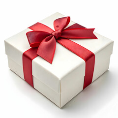Fototapeta premium white gift box with red ribbon bow on white background