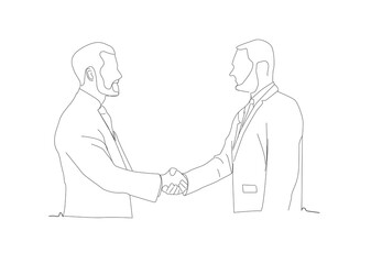 line drawing two businessman shaking hands. Business growth concept.