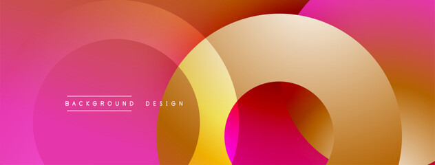 Abstract circles overlap, creating warm color gradients. Pink, orange, yellow hues dominate composition. Modern design element.