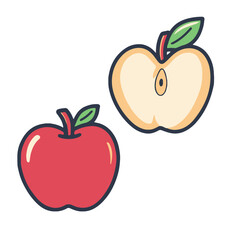 A simple flat illustration of an apple cut in half