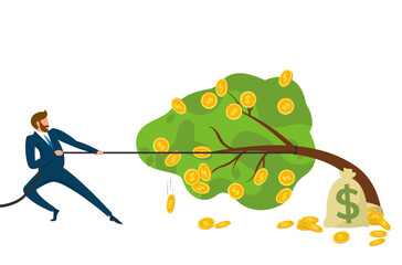 business man pulling a tree full of money