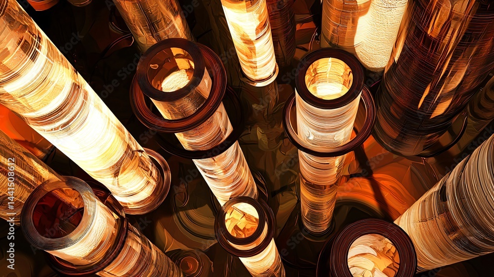 Poster a mesmerizing display featuring a bunch of lights creating a layered abstract light columns artistic