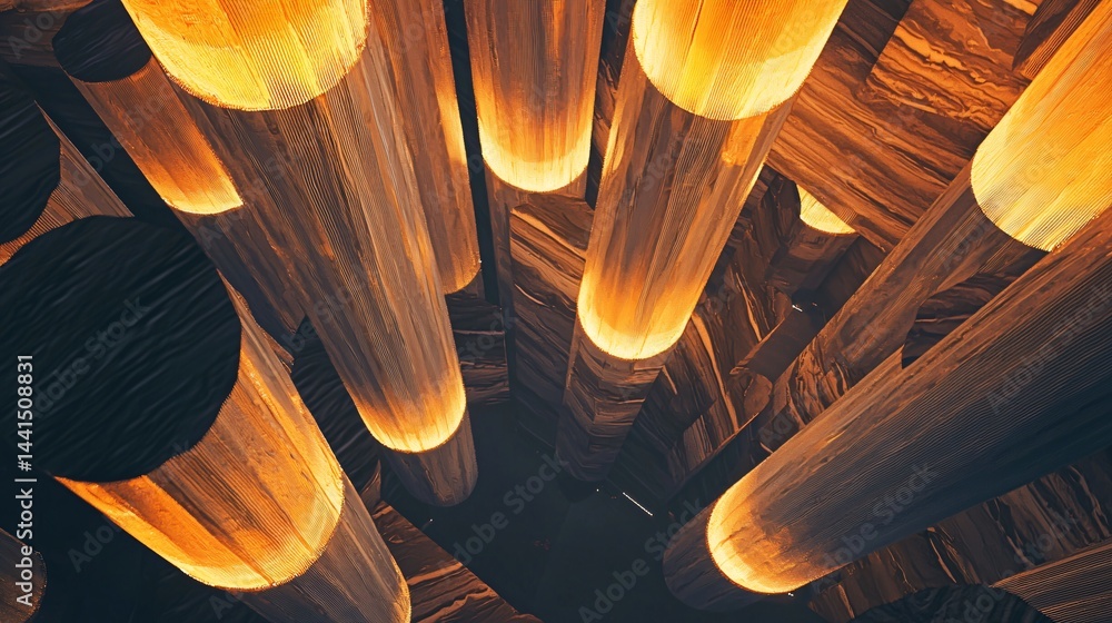 Poster an intriguing array of lights forming a layered abstract light columns effect in a captivating artis