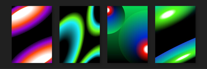 Naklejka premium Four colorful gradients on black, ideal for backgrounds, digital designs, branding, social media posts, and creative projects needing modern visuals.
