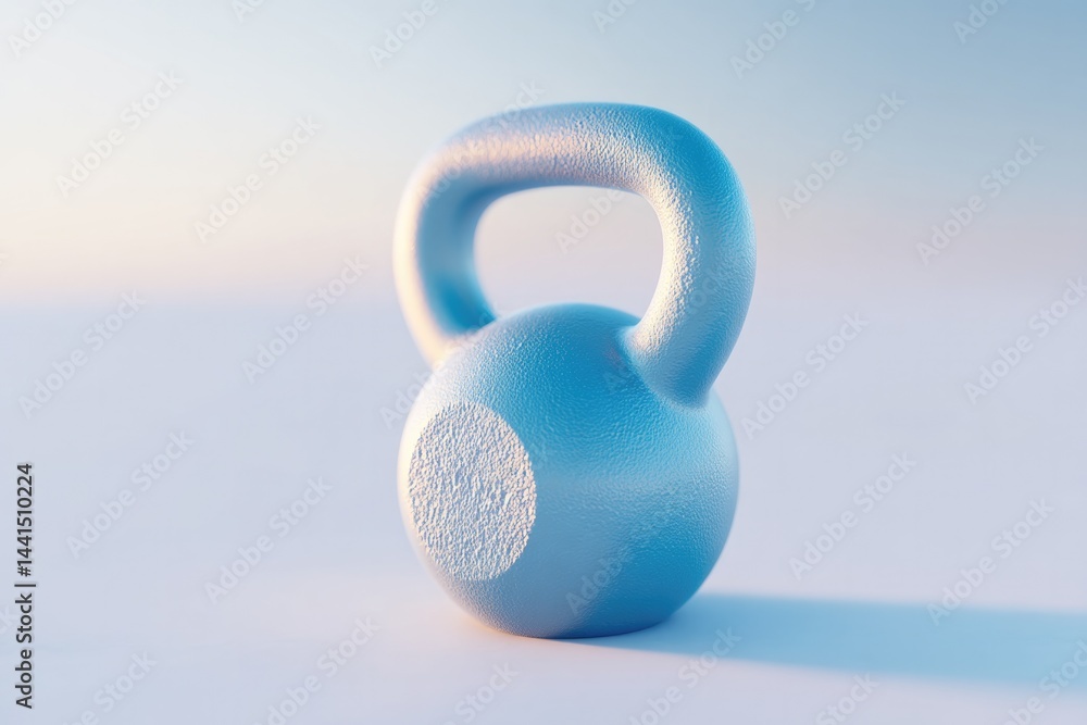 Poster 3d rendering of single kettlebell set on clean surface highlighting its texture and form