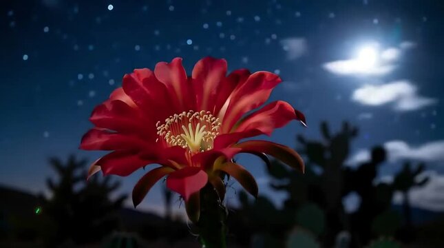 Cactus Flower Blooming at Night &ndash; Rare Time-Lapse