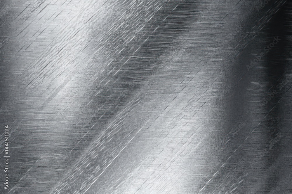 Poster close-up of a textured metallic surface with directional scratches and gradients creating a reflecti