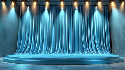 Blue Velvet Stage with Spotlights: Theater Performance Backdrop