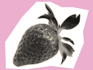 Strawberry in halftone style. Sweet summer berry for contemporary collage art design, cut out from paper, magazine, newspaper. Abstract pieces with strawberries for composition. Vector.