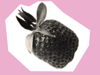 Strawberry in halftone style. Sweet summer berry for contemporary collage art design, cut out from paper, magazine, newspaper. Abstract pieces with strawberries for composition. Vector.