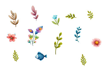 set of colorful flowers. Water color Illustration  Transparent PNG
