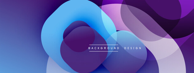 Abstract fluid shapes overlap, creating vibrant purple, blue gradients. Modern design element for backgrounds, presentations.