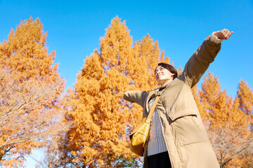 女性　ミドルエイジ　紅葉　旅行