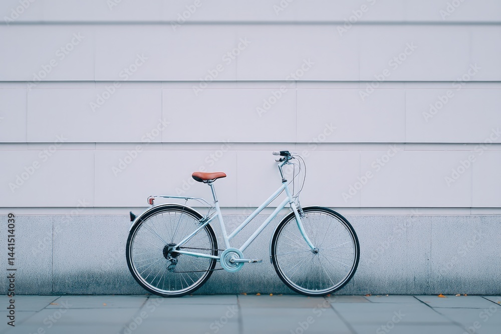 Poster lone courier bicycle with simple clean design resting against empty urban backdrop