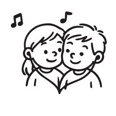 Hand Drawn Kids Listening to Music and Audio Stories Icon